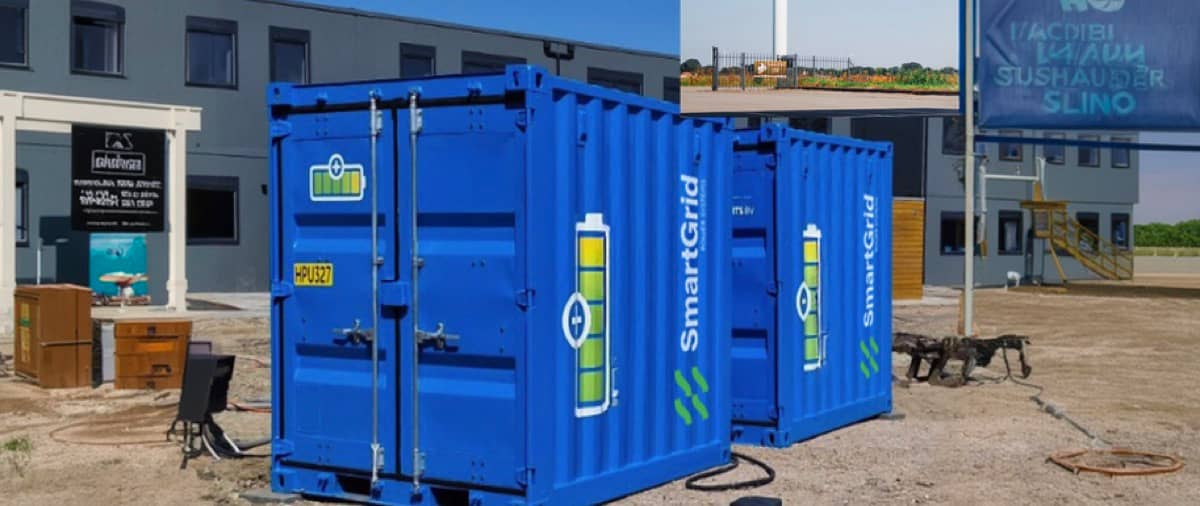 Gecontaineriseerde hybride aggregaatunits in blauwe behuizingen